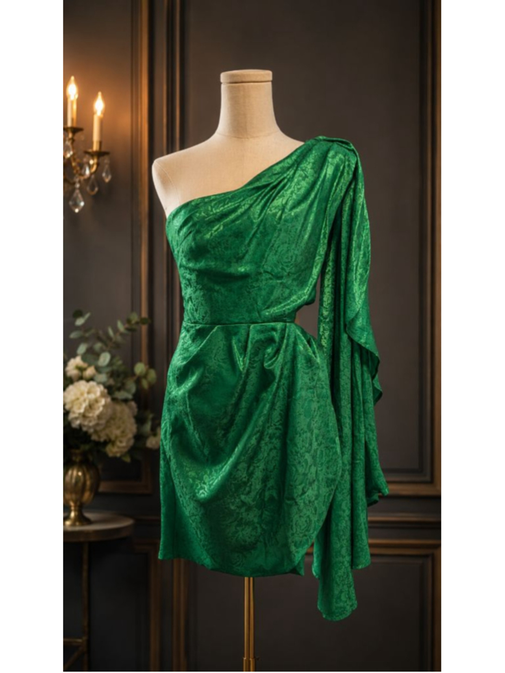 RNWY Sydney Emerald Green Jacquard One Shoulder Cutout Cocktail Mini Dress NWT 6
